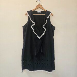 Mud Pie Bathing Swim Suit Cover Women Sz XL Black White Trim Resort Beach Cruise